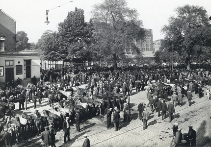 99037 Gezicht op het Vredenburg te Utrecht tijdens de laatste paardenmarkt.N.B. De eerstvolgende markt op 8 oktober zal ...